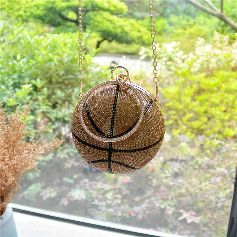 Luxury basketball clutch purse evening Crystal rhinestone shoulder bag