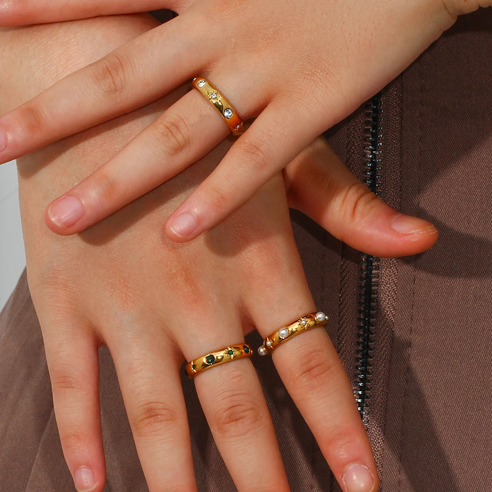 18K Gold Plated Pearl Rings For Women Waterproof Jewelry