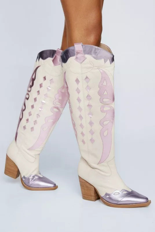Women's shoes multi colored Long Boots Cowboy