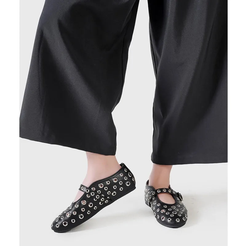 Hollow Out Rivet Mary Jane Ballet Flats Shoes