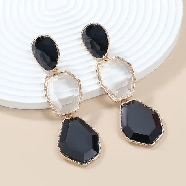 Polygonal Alloy Transparent Resin Colorful Matching Long Drop Earrings
