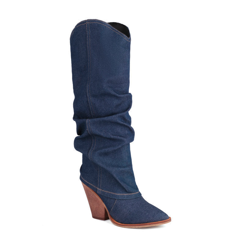 Women's autumn winter retro western cowboy knight boots