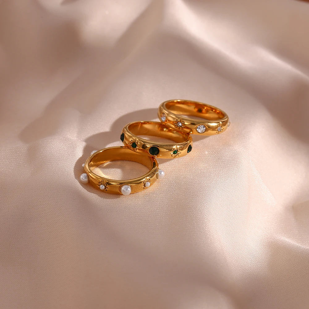 18K Gold Plated Pearl Rings For Women Waterproof Jewelry