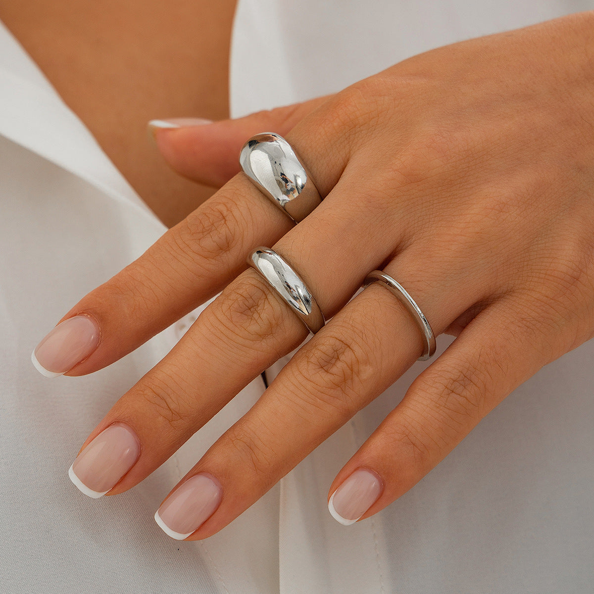 Fashion alloy rings 3-piece set with smooth ring set