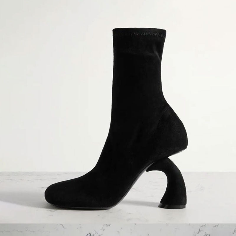Elegant Metal Heel Square Toe Ankle Boots