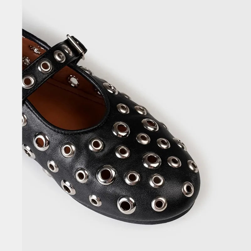 Hollow Out Rivet Mary Jane Ballet Flats Shoes