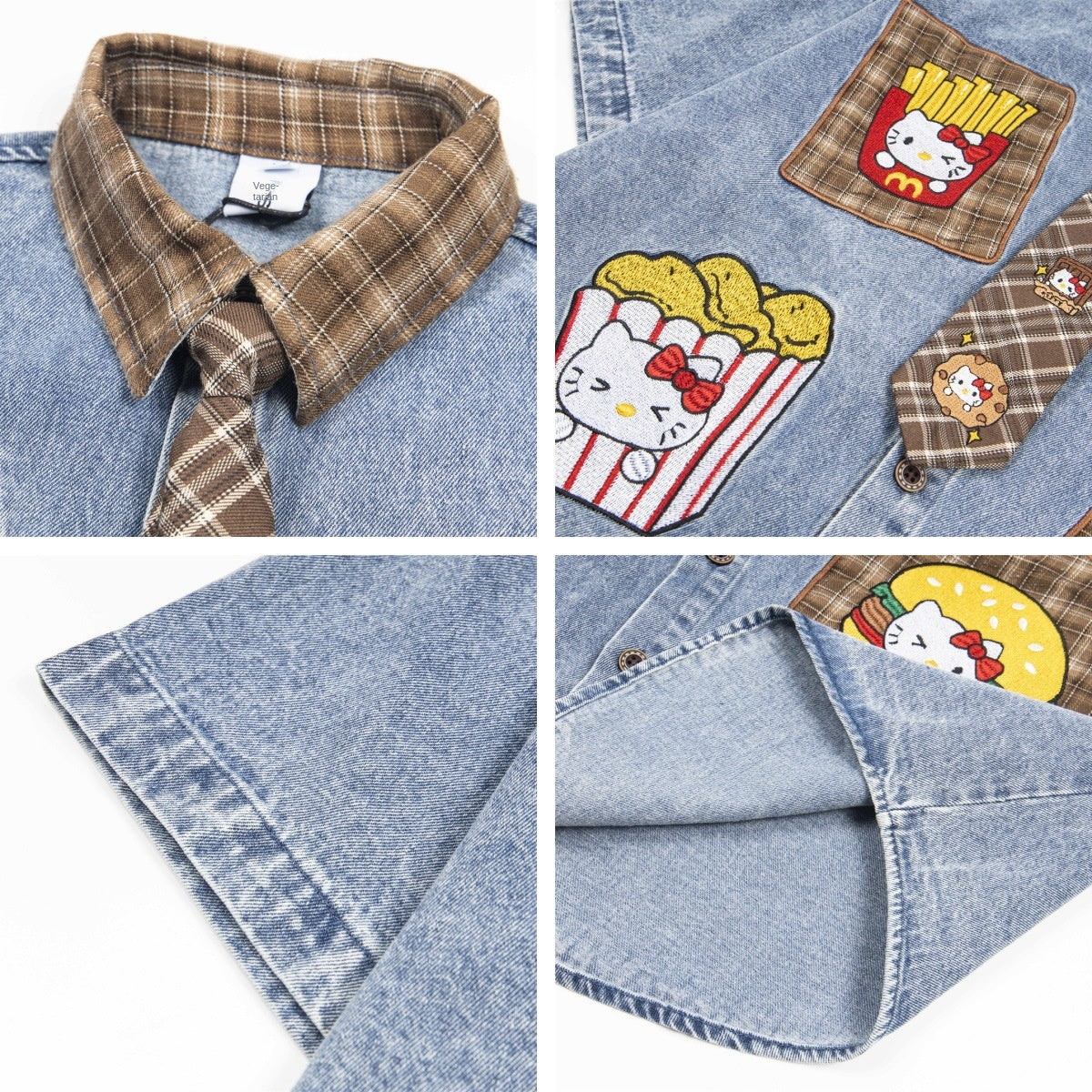 Retro Cartoon Patchwork Denim Shirt
