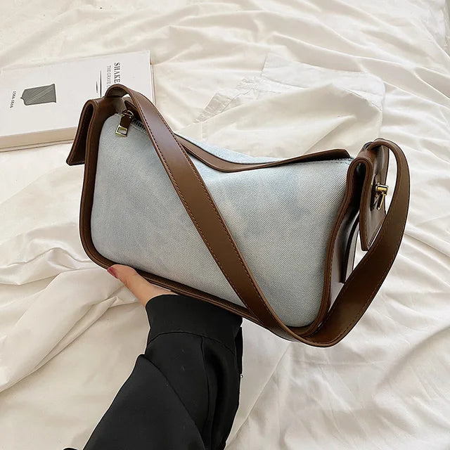 Women’s PU Leather and Denim Shoulder Crossbody Bag
