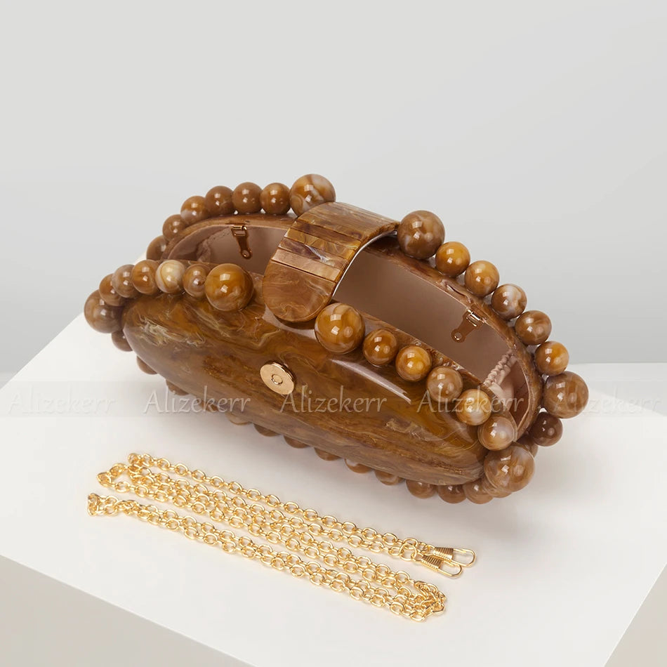 Acrylic Dinner Bag Fashionable and Elegant Beaded Marble Bag
