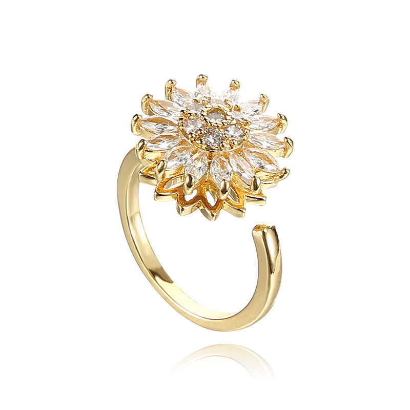Sunflower Rotating Open Ring Women's Flower Fashion Ring