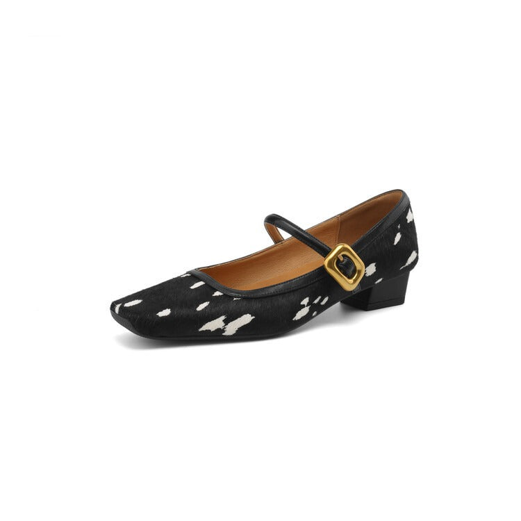 Women’s Polka Dot Square Toe Buckle Shoes
