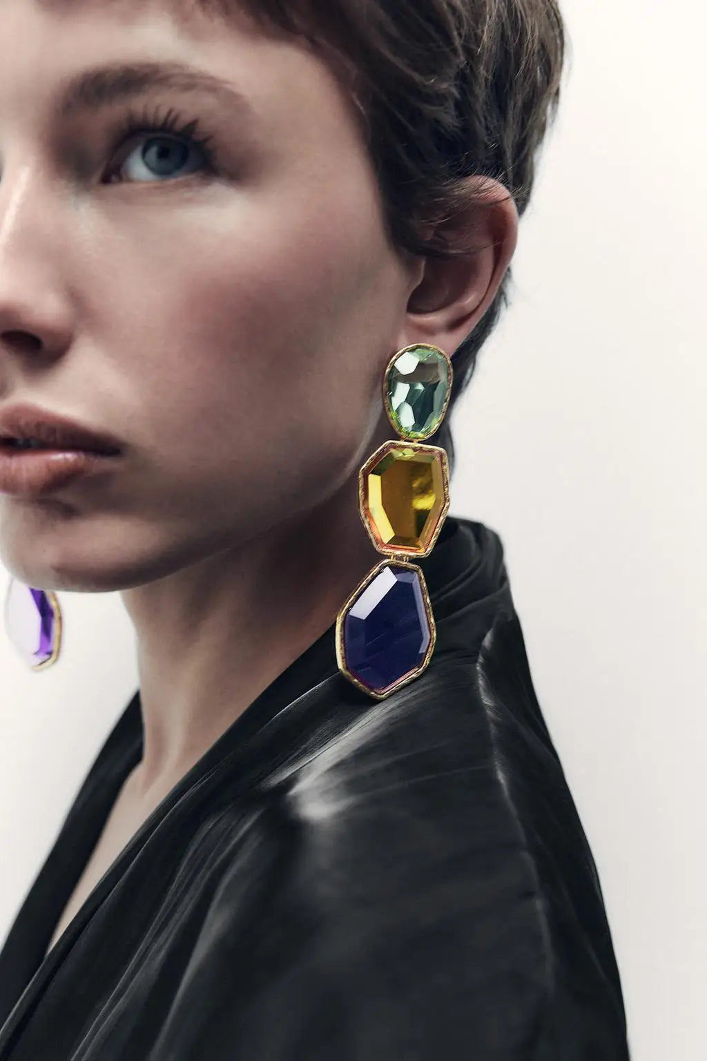 Polygonal Alloy Transparent Resin Colorful Matching Long Drop Earrings