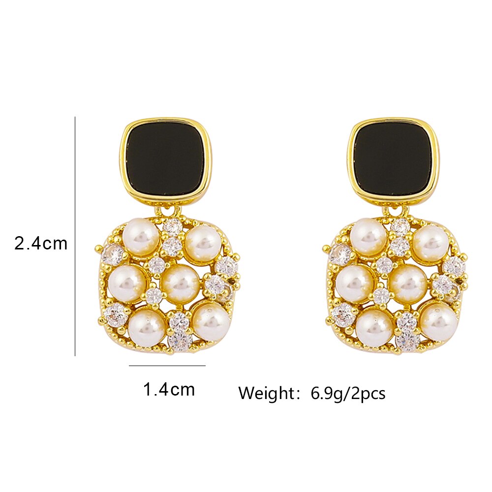 Fashion Black SquareEarrings Luxury Inlaid Pearl Jewelry