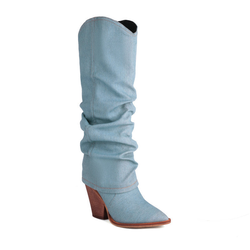 Women's autumn winter retro cowboy pointed boots