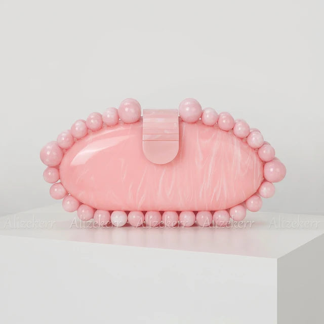 Acrylic Dinner Bag Fashionable and Elegant Beaded Marble Bag