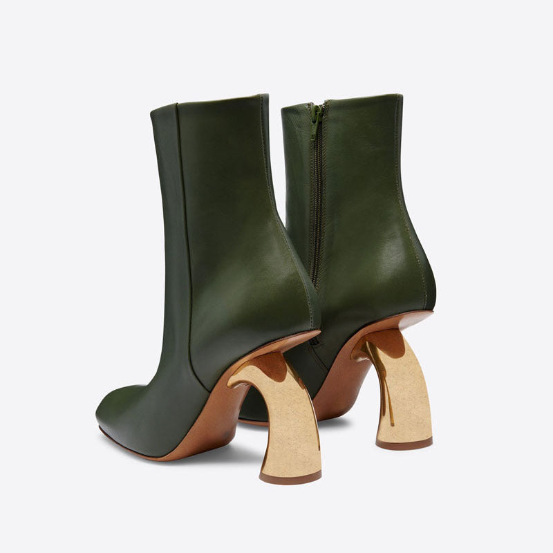 Elegant Metal Heel Square Toe Ankle Boots