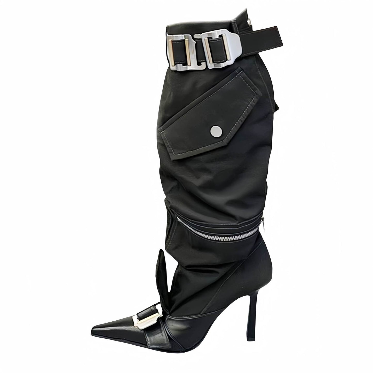 High heels pointed toes belt buckle boots women's shoes