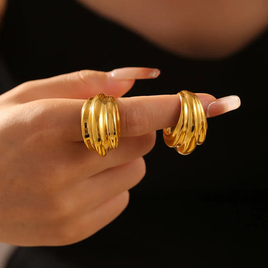 18K Gold-Plated Titanium Steel Open Ring Set