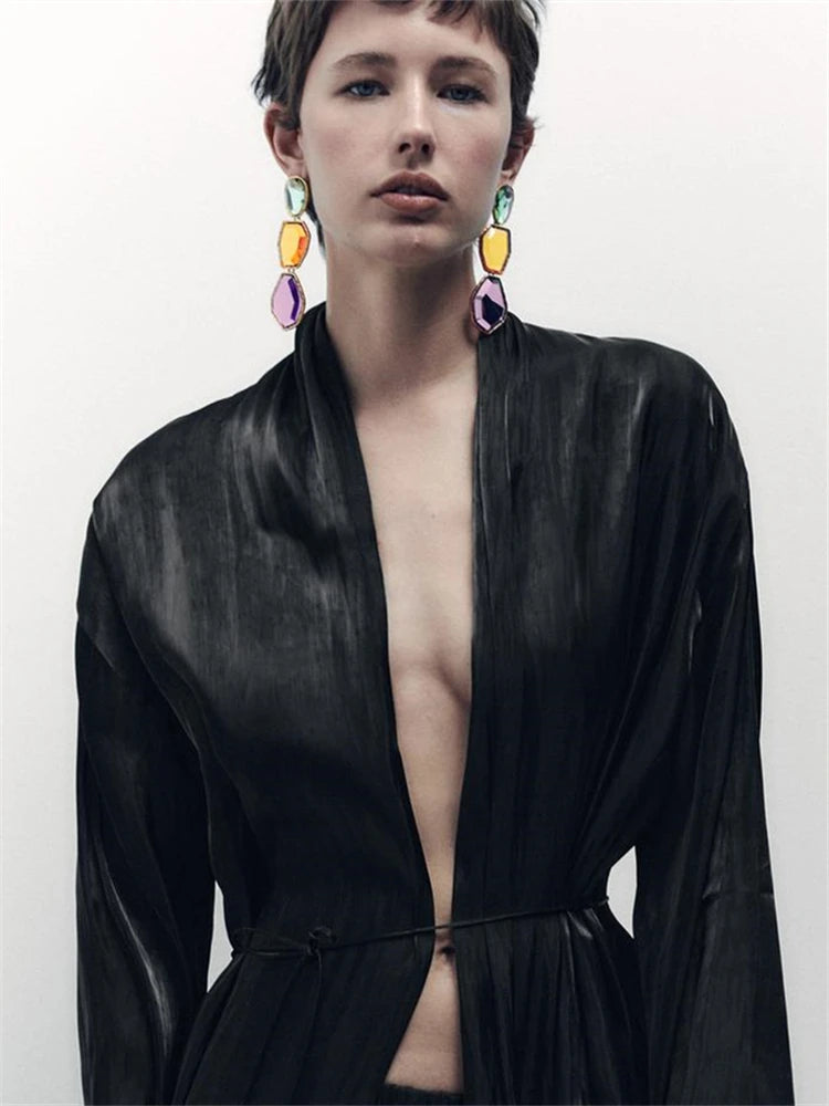 Polygonal Alloy Transparent Resin Colorful Matching Long Drop Earrings