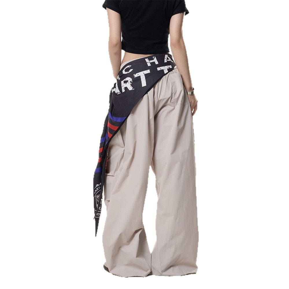 Spliced fart curtain casual loose fit wide leg pants