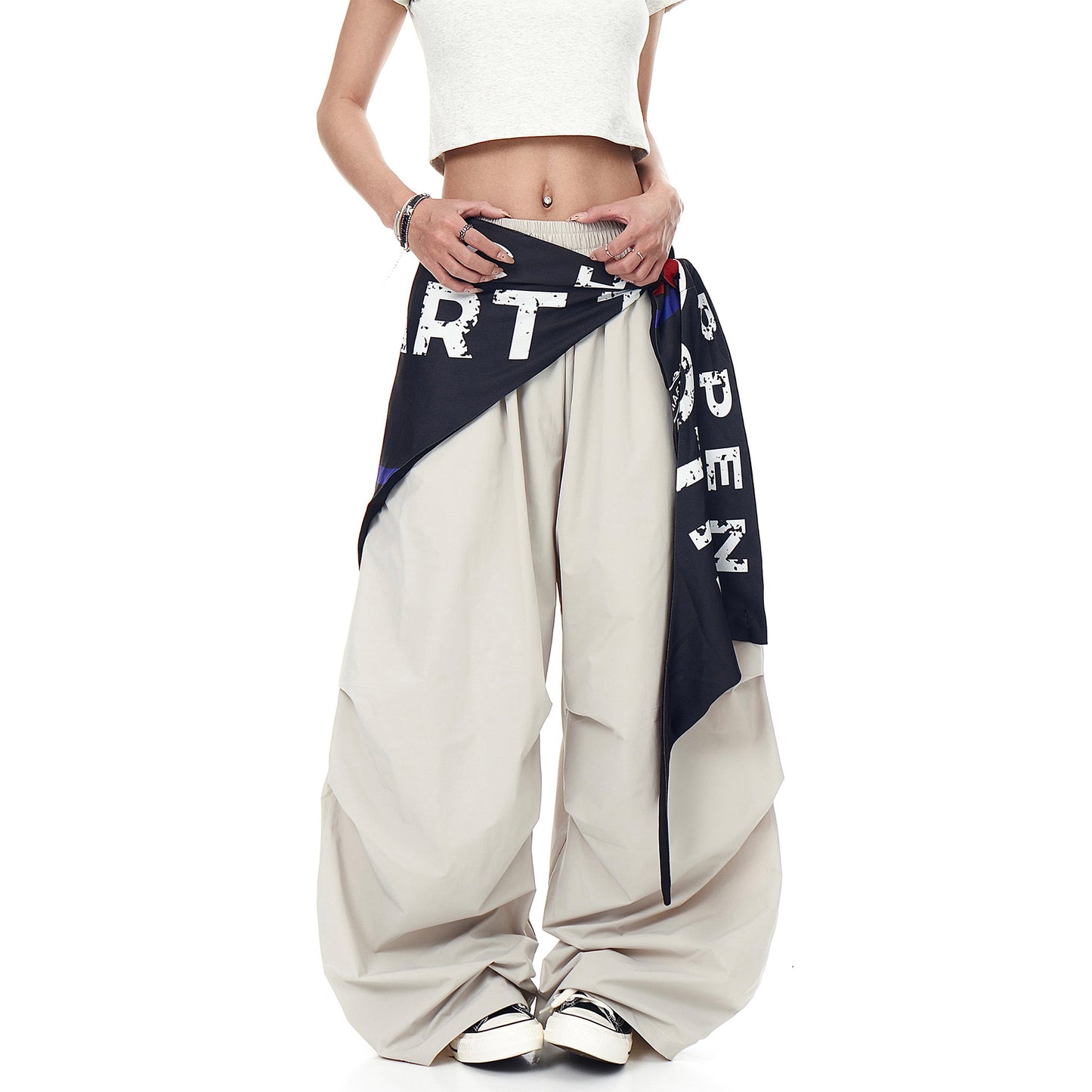 Summer loose pleated curved knife wide leg pants