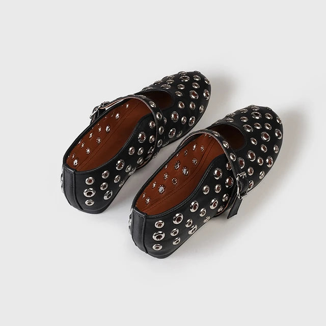 Hollow Out Rivet Mary Jane Ballet Flats Shoes