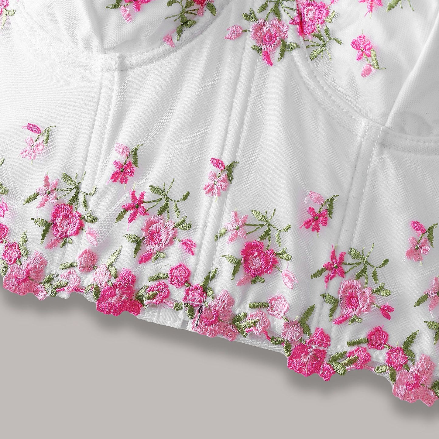 Lace Floral Embroidered Short Crop Belly-Baring Boned Tube Top