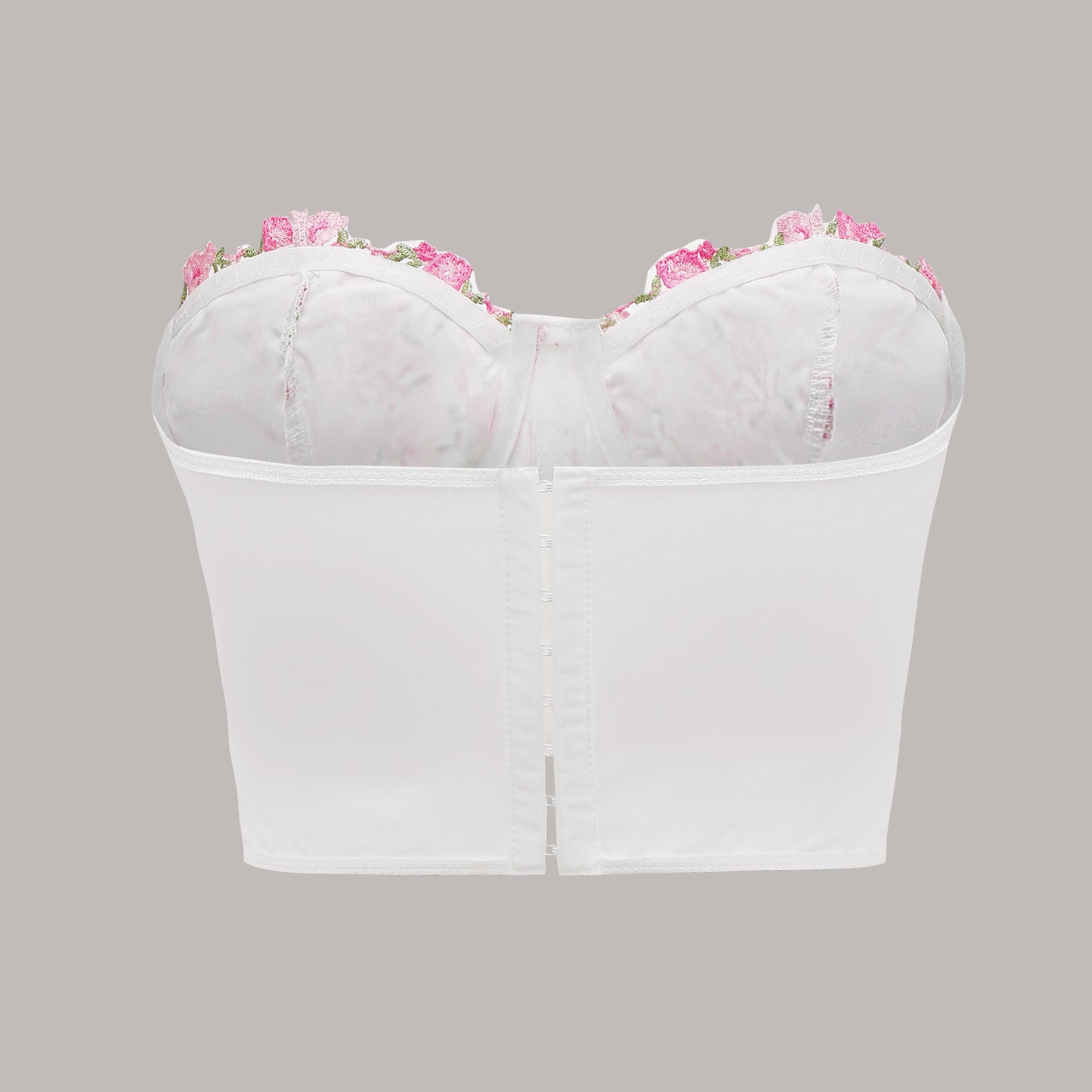 Lace Floral Embroidered Short Crop Belly-Baring Boned Tube Top