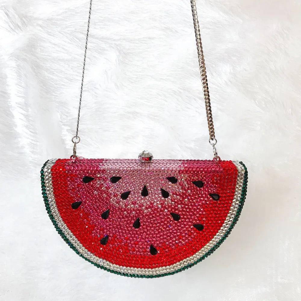 Watermelon Crystal Diamond Evening Women Rhinestone Handbag Purse