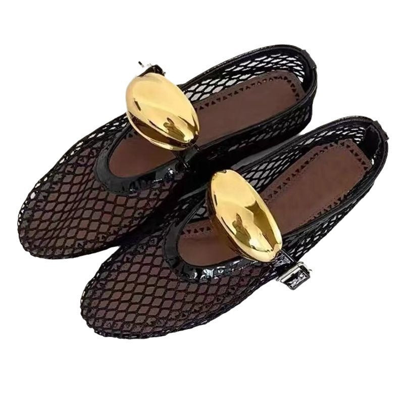 Women’s Cowhide Mesh Flat Ballet Shoes