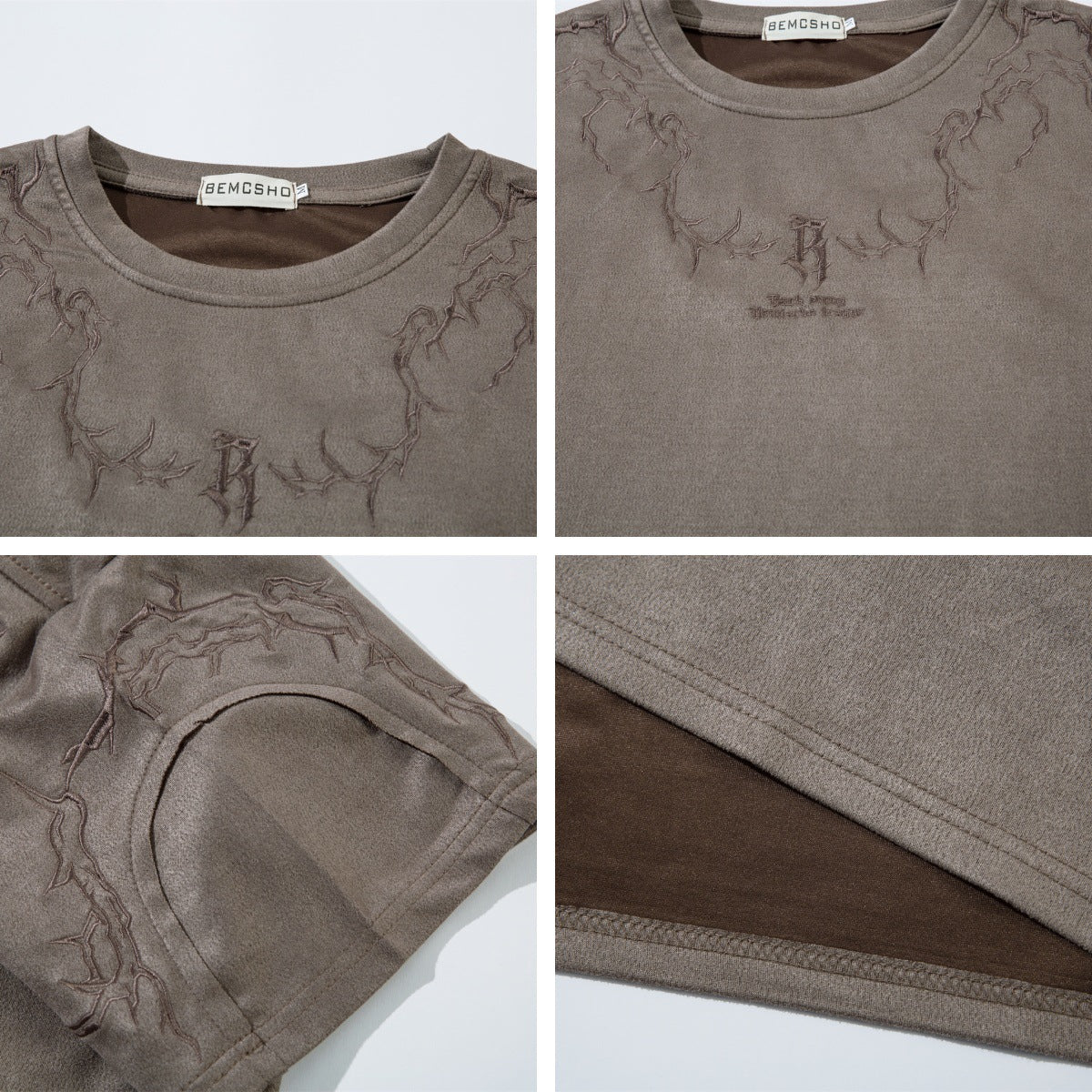 Embroidered short sleeved T-shirt top