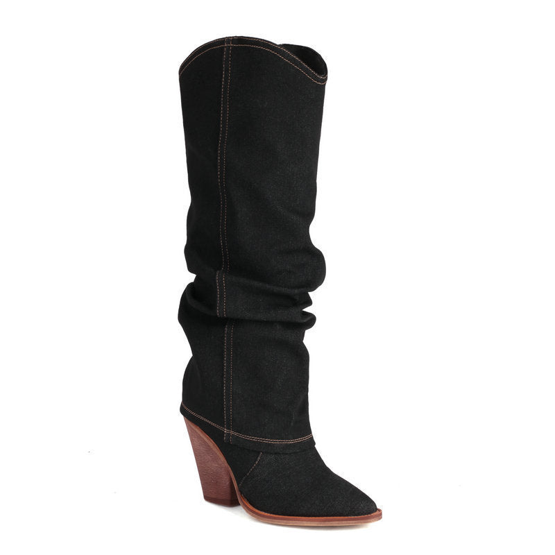 Women's autumn winter retro western cowboy knight boots