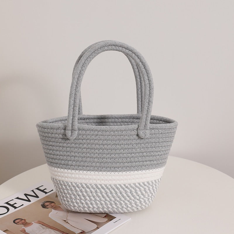 Pink Portable Cotton Woven Bag Holiday Beach Bag