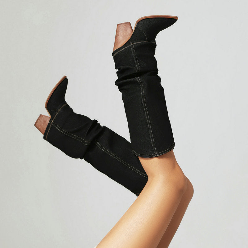 Women's autumn winter retro western cowboy knight boots