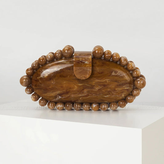 Acrylic Dinner Bag Fashionable and Elegant Beaded Marble Bag