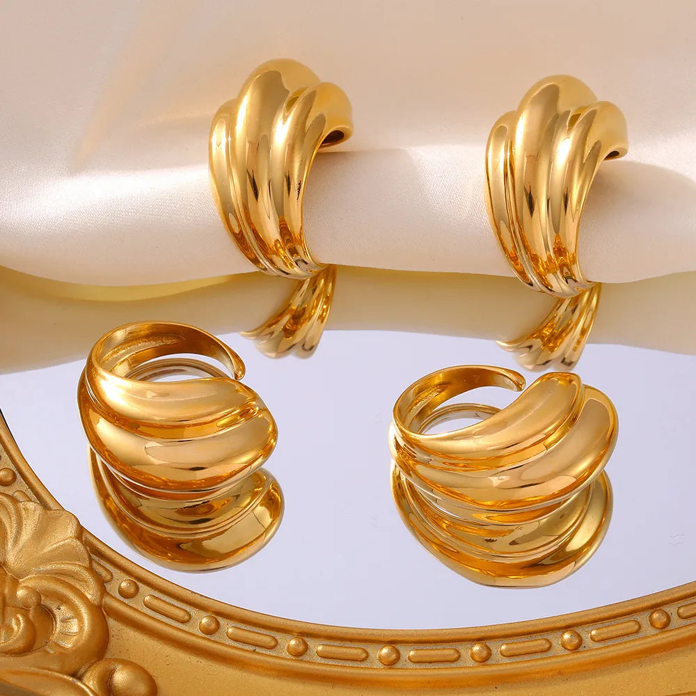 18K Gold-Plated Titanium Steel Open Ring Set