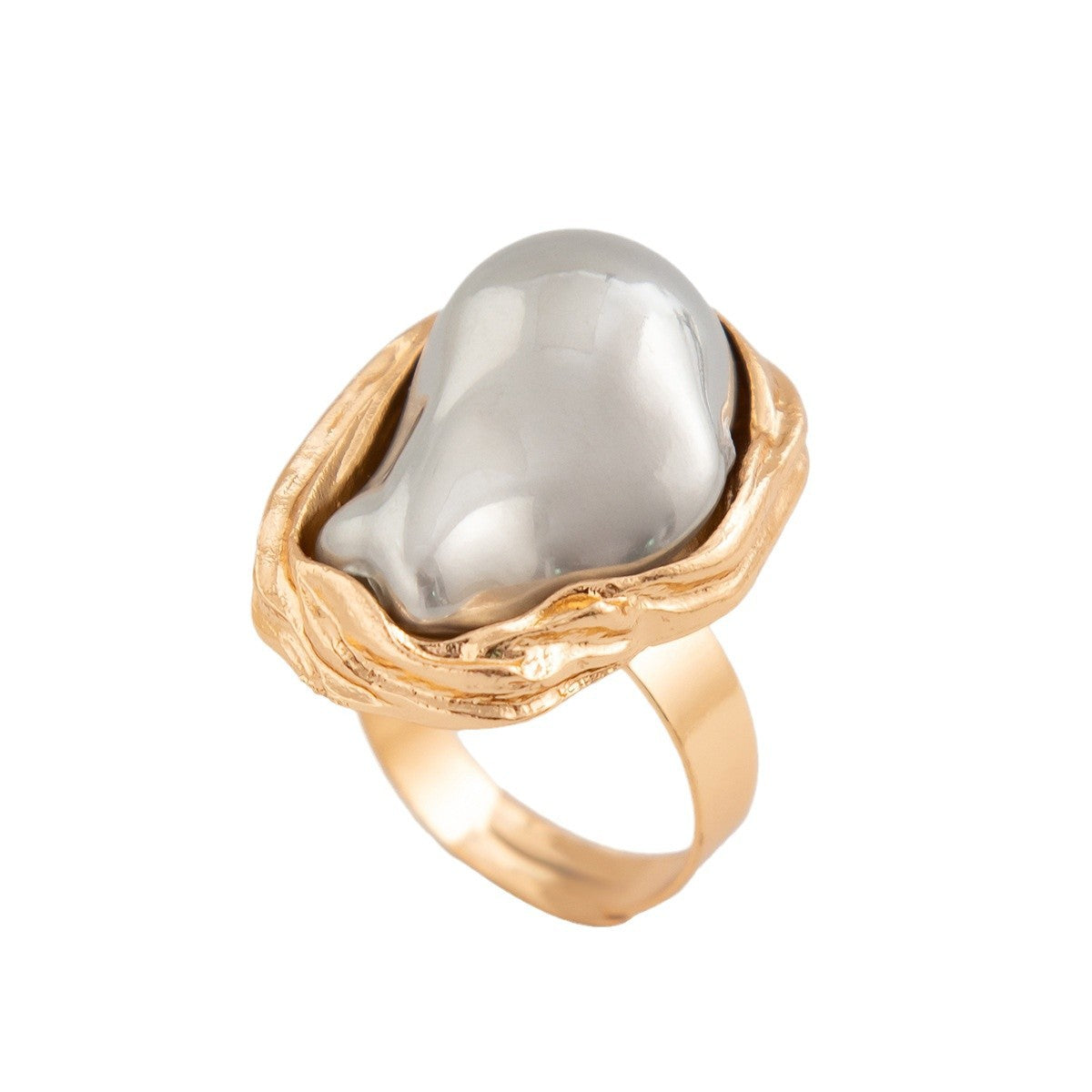 Trending Baroque inlaid pearl rings, retro alloy rings