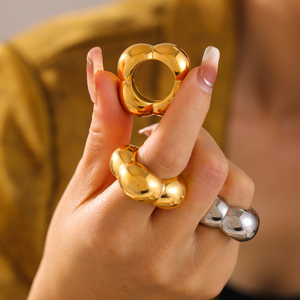 Fashionable hollow flower smooth geometric ring for women