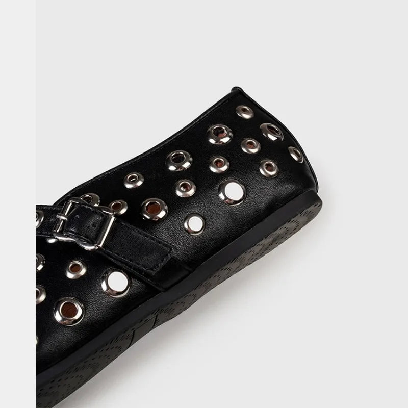 Hollow Out Rivet Mary Jane Ballet Flats Shoes