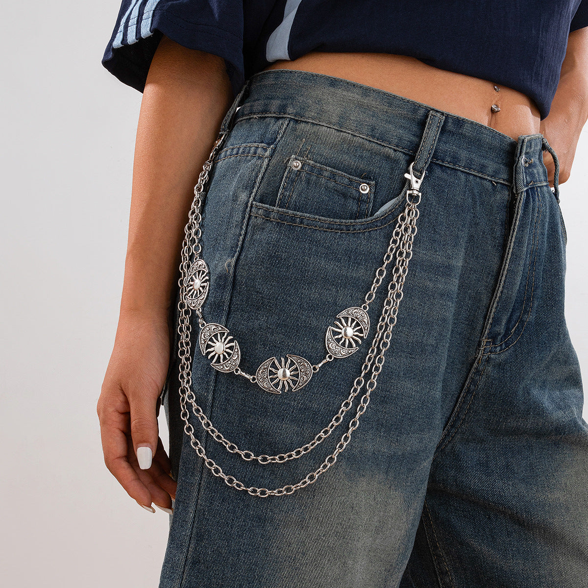 Punk style Moon Teeth Mushroom Cross Chain Pants Waist Chain