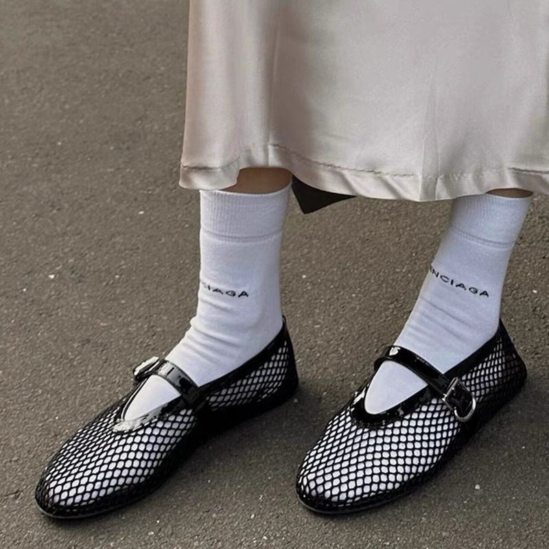 Women’s Cowhide Mesh Flat Ballet Shoes
