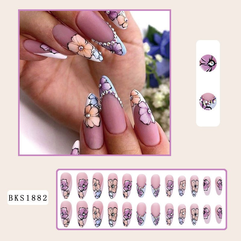 Nail Art Almond Nails Finished Wearable Nails Mid-Length Nail Art