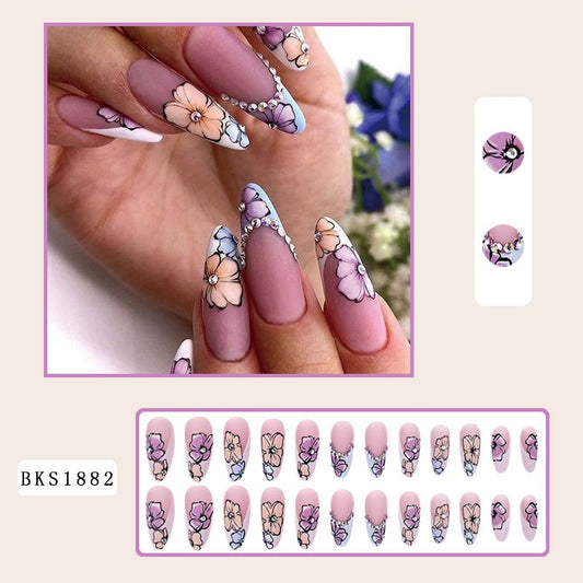 Nail Art Almond Nails Finished Wearable Nails Mid-Length Nail Art