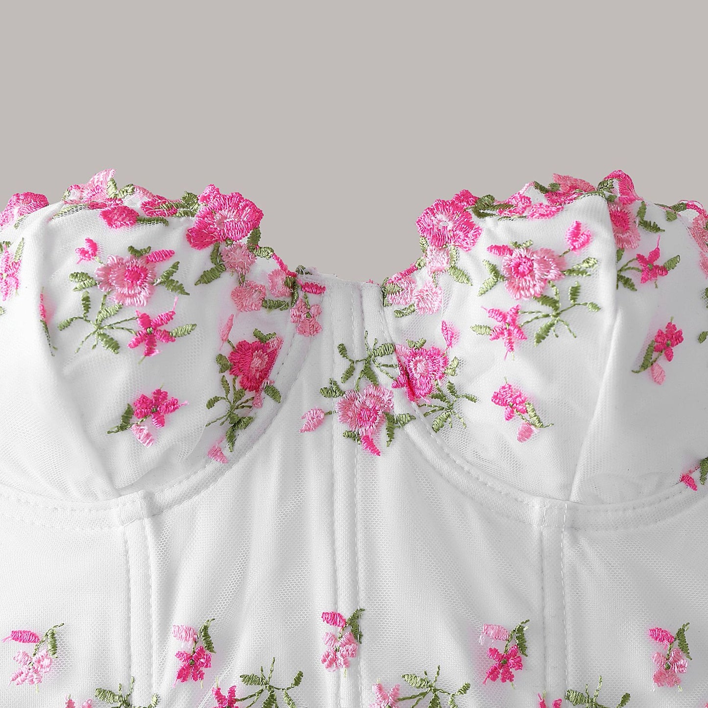 Lace Floral Embroidered Short Crop Belly-Baring Boned Tube Top