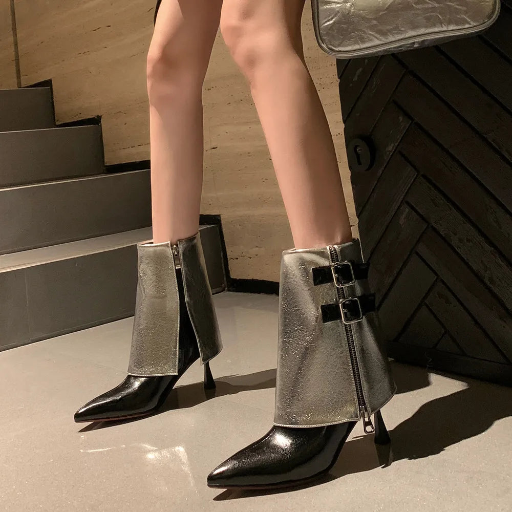 Women’s High Heel Mixed Color Leather Boots