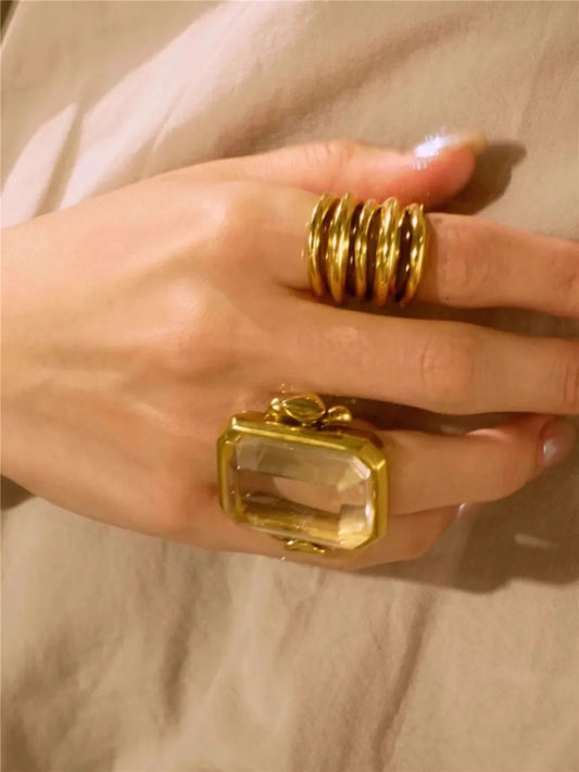 Trending Fashion Retro Square Natural Stone Crystal Ring
