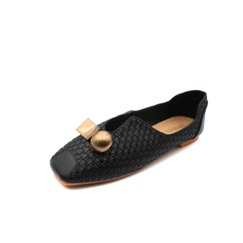 Retro square flat beanie shoes for women square toe  shoes