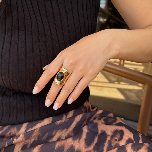 Retro Inlaid Gemstone Ring Acrylic Versatile Ring Set
