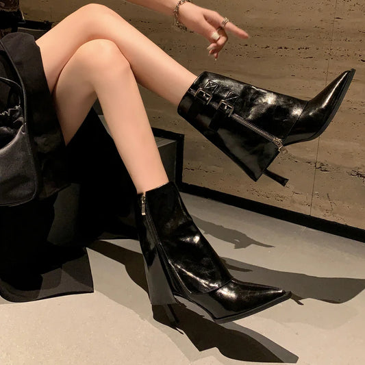High Heel Genuine Leather Ankle Boots