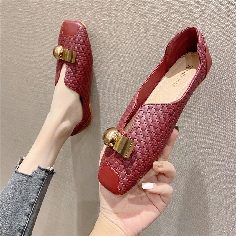 Retro square flat beanie shoes for women square toe  shoes